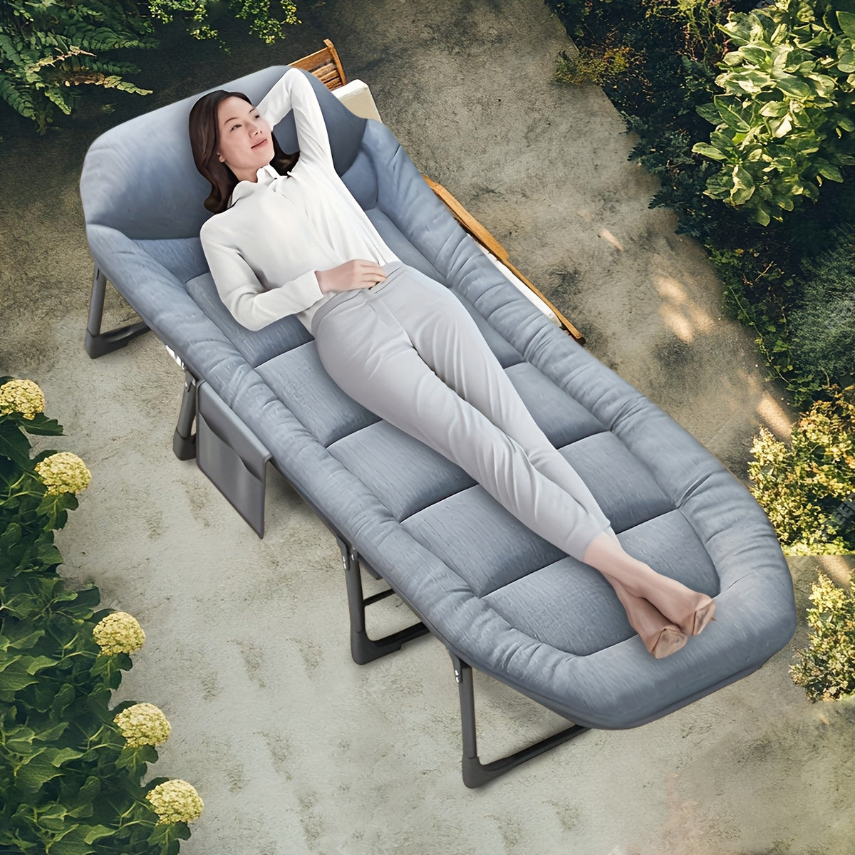 Folding Single Sofa Bed Adjustable for Camping Travel Supports Up to 100kg Cushions Included