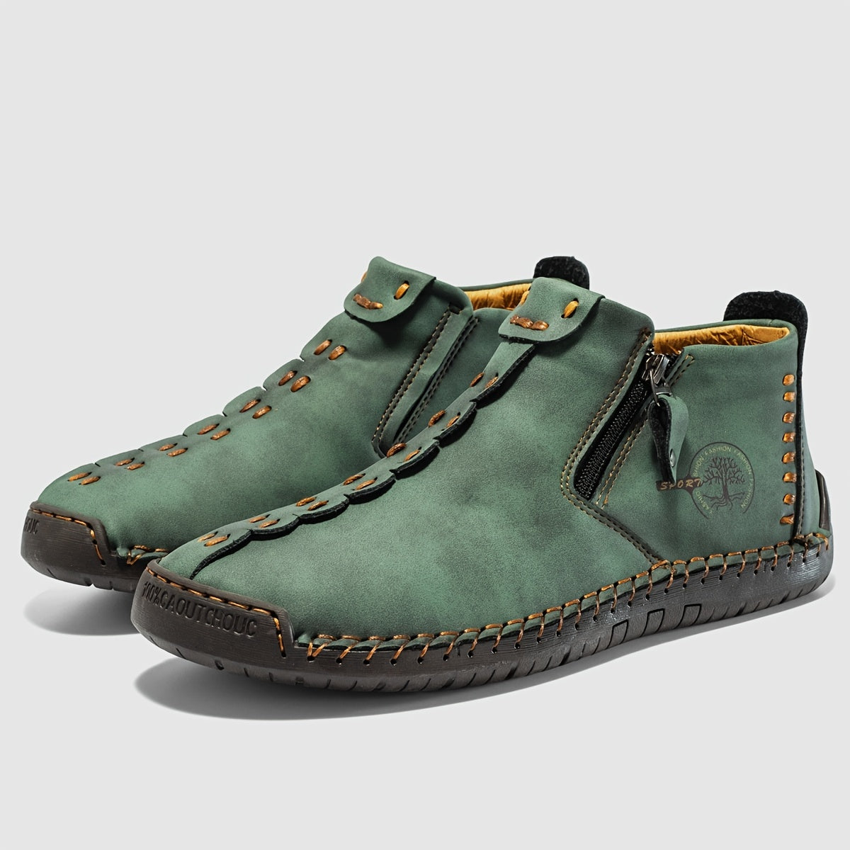 Men's Zipper Mid Top Casual Shoes with Stitching and Solid Color Design