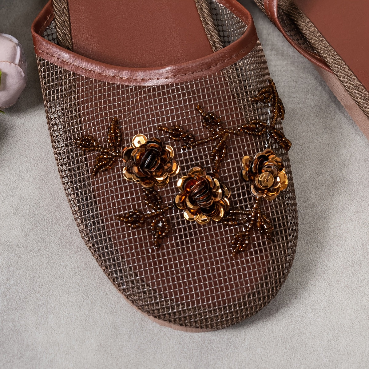 Women's Black Mesh Slide Sandals with Spider Web Pattern Lightweights