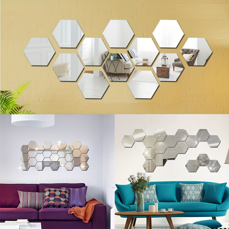 Hexagonal 3D Mirror Wall Stickers for Home Decor, DIY, Modern Design