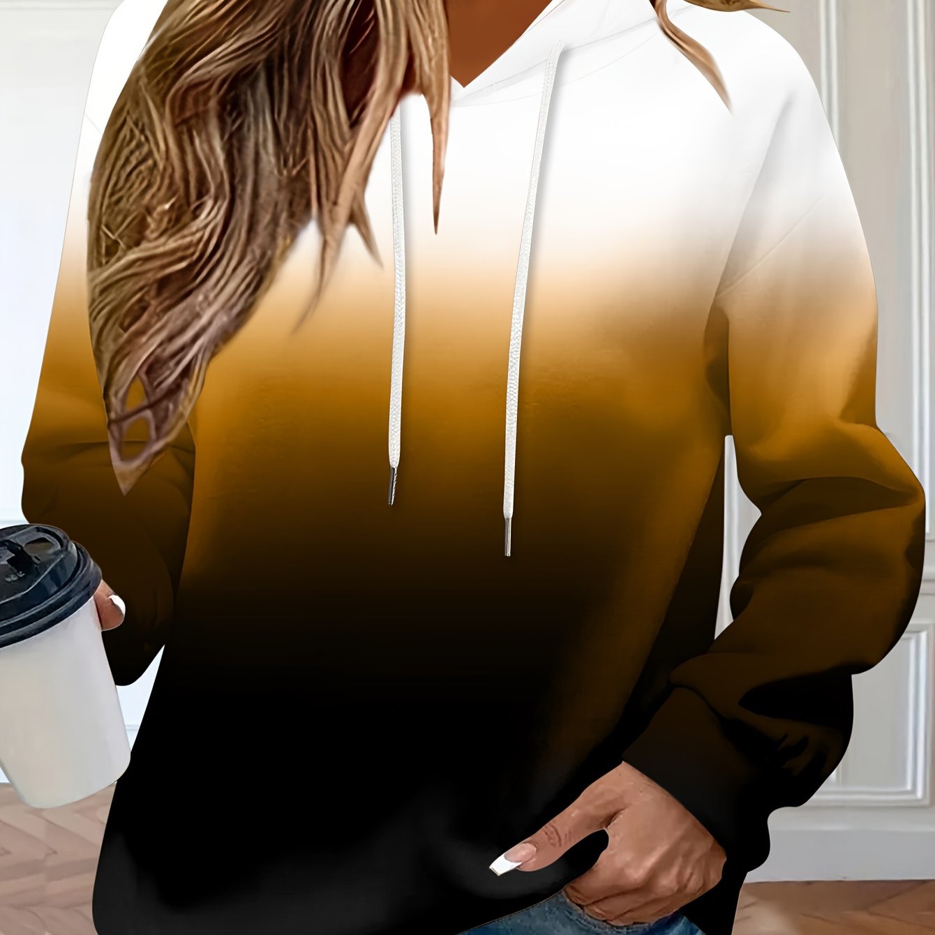 Women’s Gradient Color Printed Hoodie Long Sleeve Casual Large Size