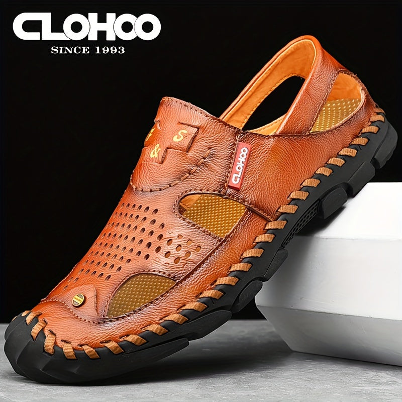 Men's Casual Shoes Leather Two-Layer Cowhide Rubber Sole Breathable Slip-On Low Top