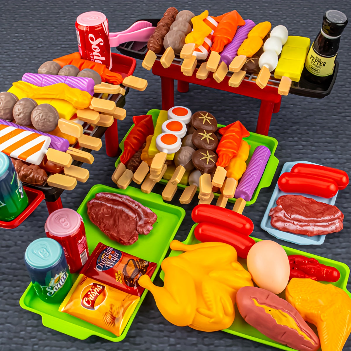 Kids Play Kitchen Set for Toddlers and Children with Simulation Food and Barbecue Accessories