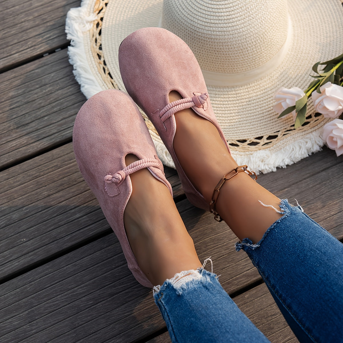 Women's Soft Sole Brown Flats, Slip-On Casual Shoes, Non-Slip Rubber