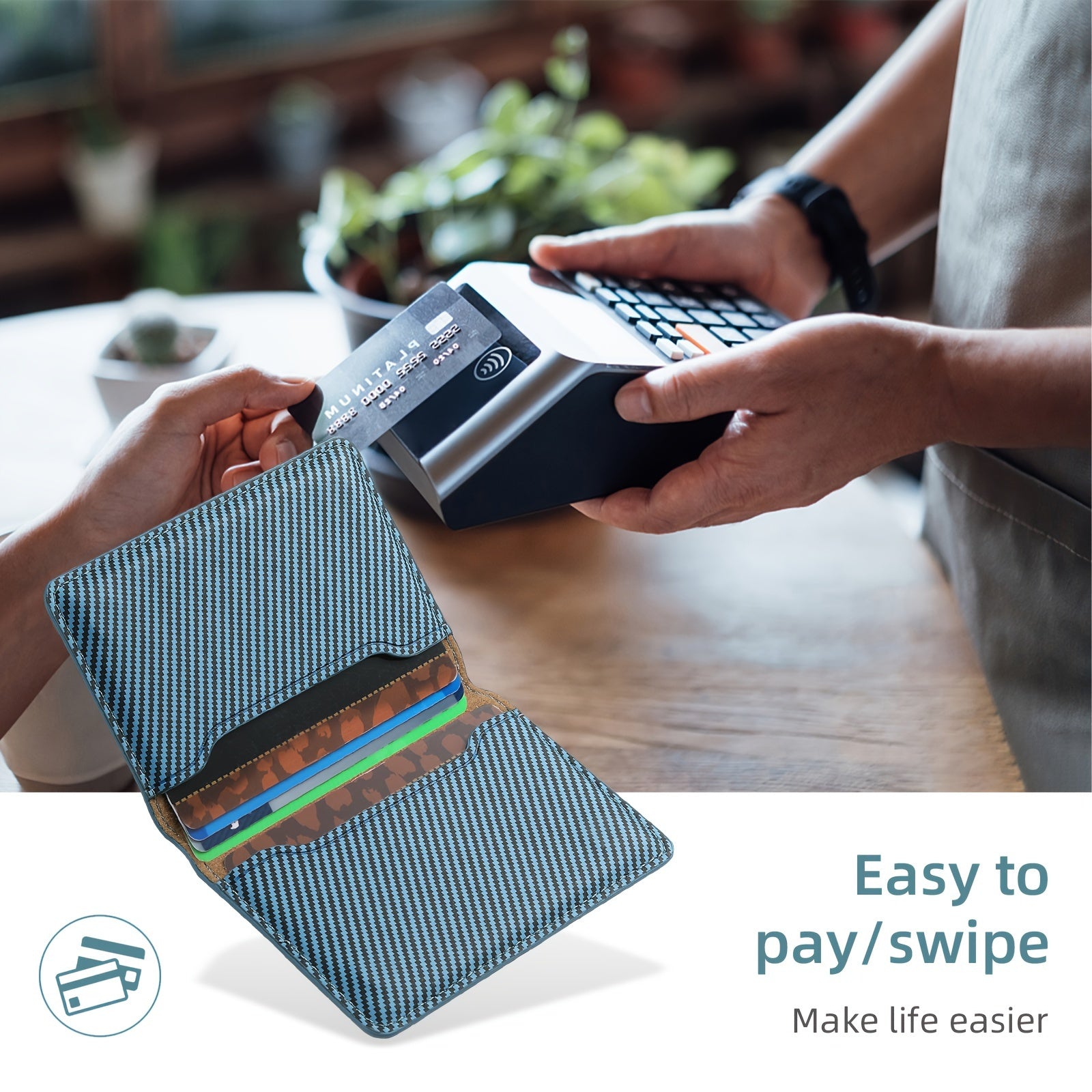 Carbon Fiber Bi-Fold Wallet Case for iPhone 12-16 with Magnetic Closure and Credit Card Slot