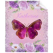 Personalized Butterfly Floral Print Flannel Blanket Hypoallergenic Cozy for All Seasons
