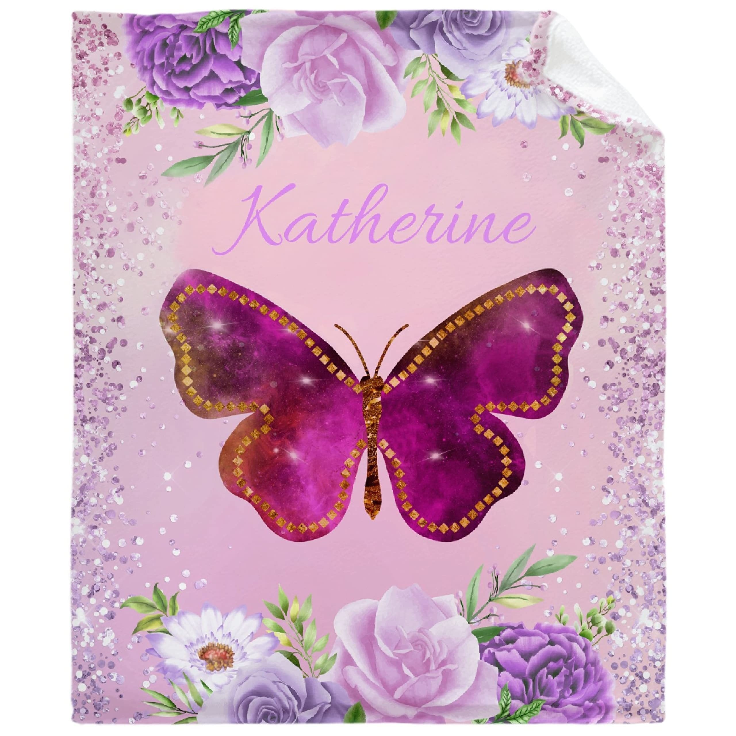 Personalized Butterfly Floral Print Flannel Blanket Hypoallergenic Cozy for All Seasons