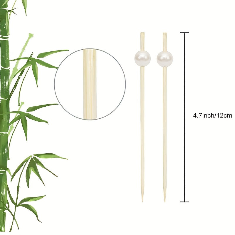 Set of 100 Pearl Bamboo Toothpicks for Weddings and Parties