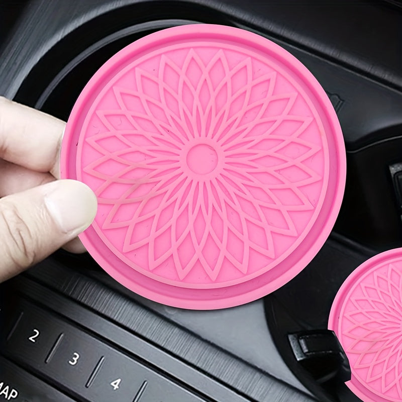 2PCS Car Non-Slip Water Cup Holder Coaster Storage Pad Creative Flower