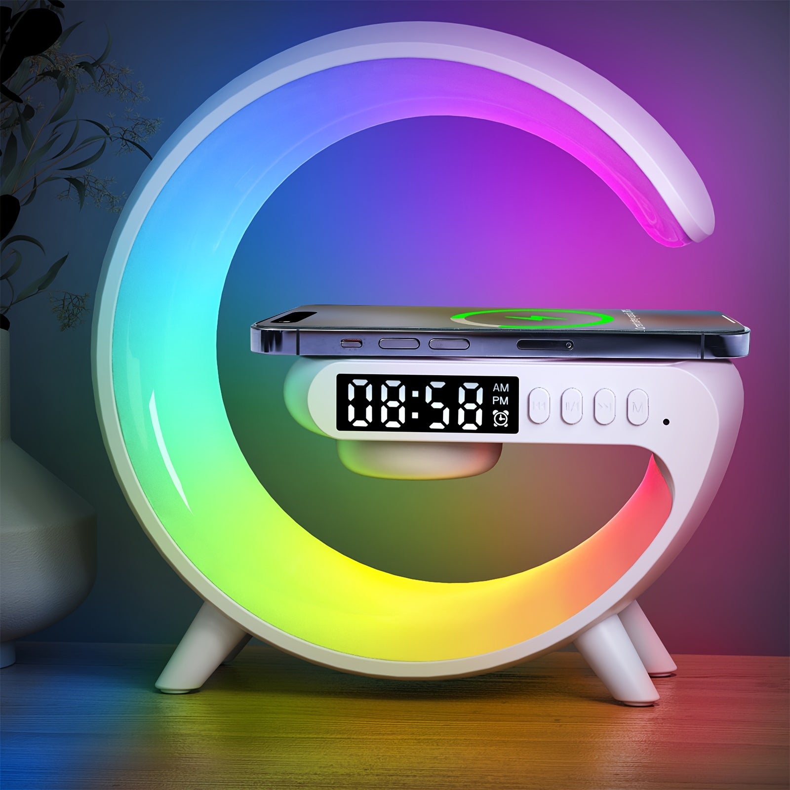 15W Wireless Speaker Lamp with Fast Charging RGB Light Sunrise Alarm Dimmable Table Light