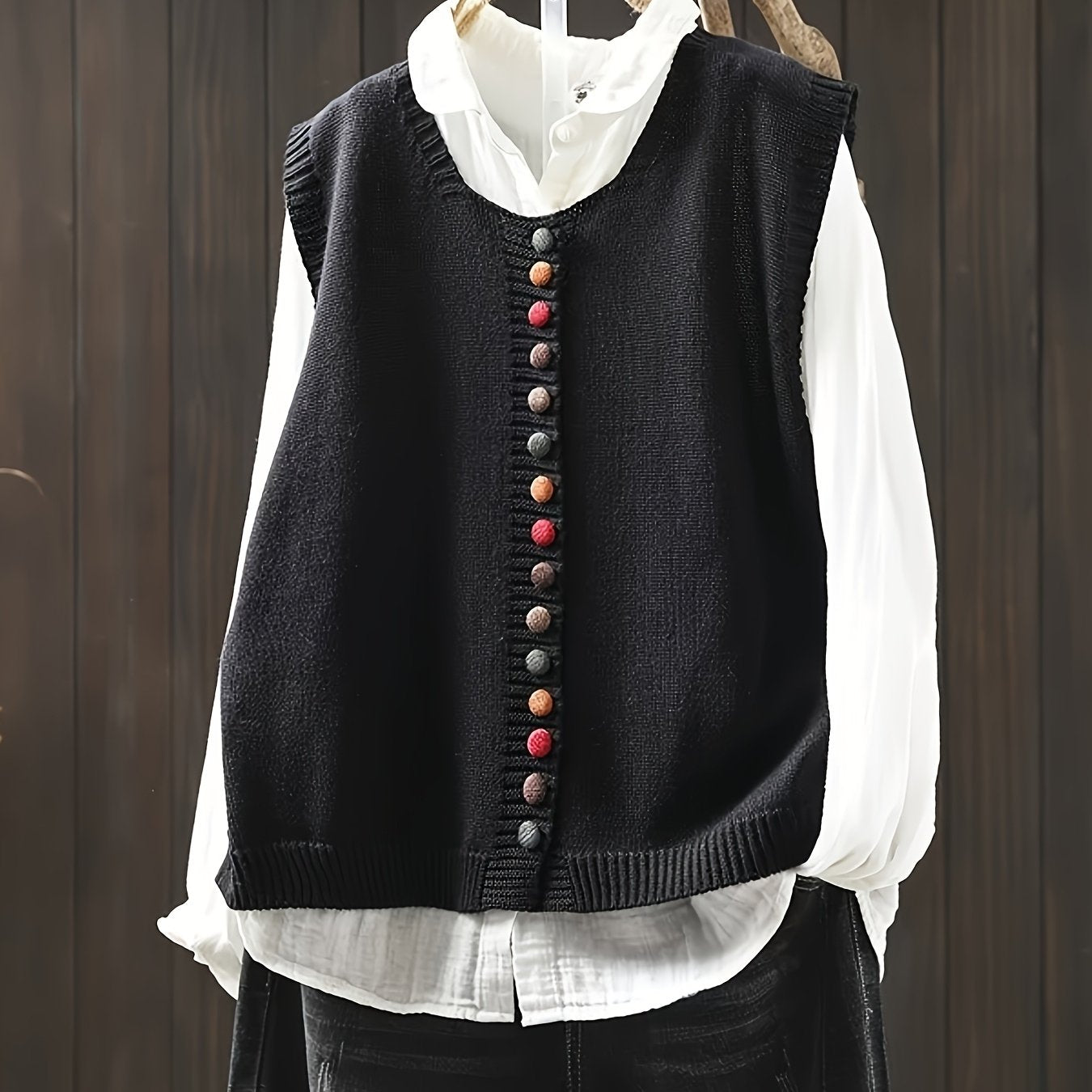 Women's Plus Size Casual Color Button Cardigan Vest
