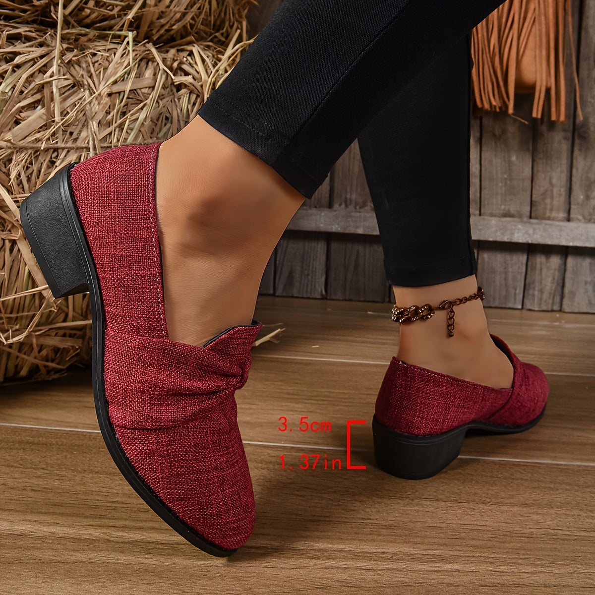 Women's Breathable Fabric Flats with Square Heel for Work and Casual Use