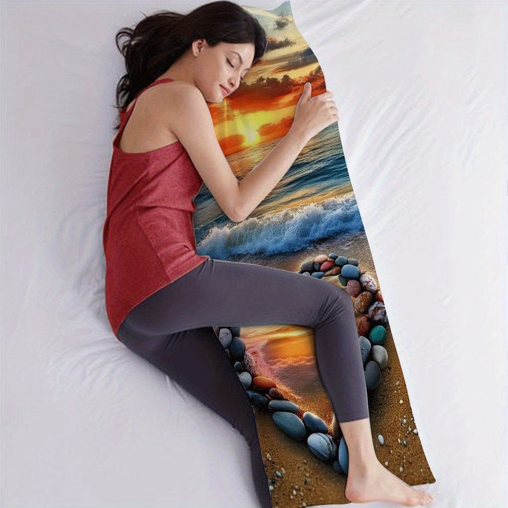 Valentine's Day Heart Beach Scene Plush Pillow Cover 137x51cm Decorative Cushion Case