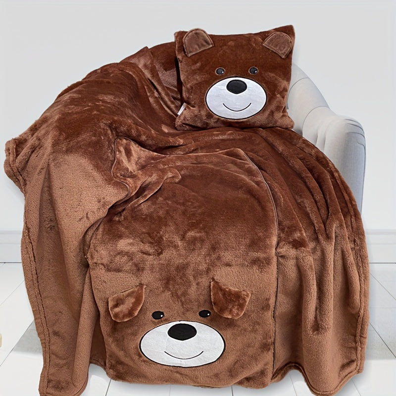 Panda Pillow and Blanket Set Cartoon Glam Style All-Season Knitted Polyester Lightweight Travel Office