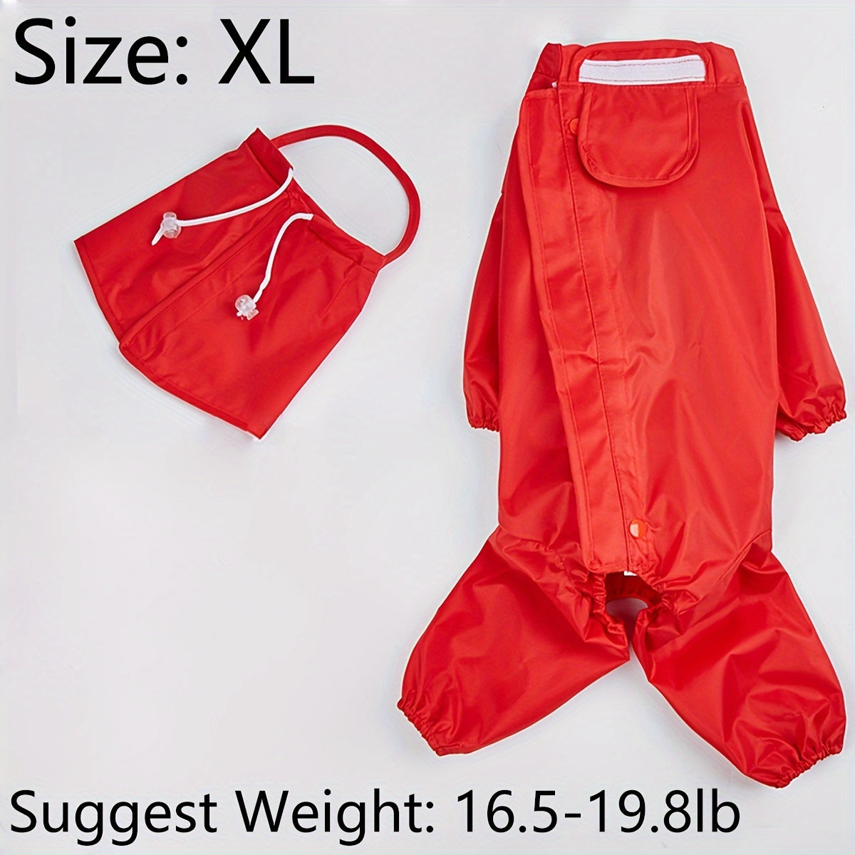 Large Red Dog Raincoat Waterproof Woven Polyester for Medium and Small Dogs