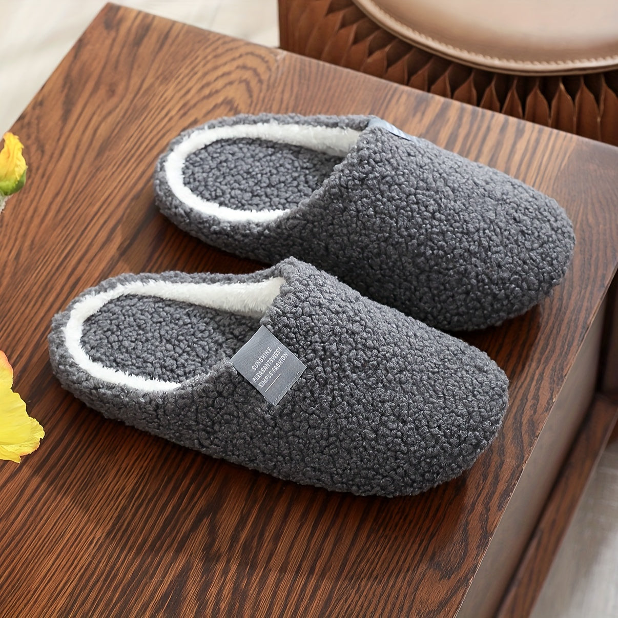 Zapatillas de interior para hombre, casuales de tela, color sólido, negro y blanco, otoño e invierno