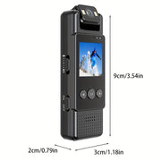 1080p kiyiladigan harakat kamerasi, 180° buriladigan linza bilan, kechqurun ko‘rish, USB bilan quvvatlanadigan, portativ, sport va ochiq havoda faoliyatlar uchun