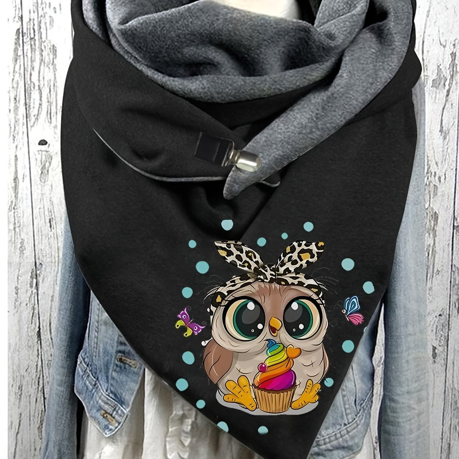 Women's Warm Owl Print Triangle Scarf Polyester Windproof Cozy Winter Accessory