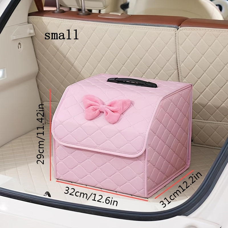 Faux Leather Car Trunk Organizer Box Multifunctional Storage with Bow
