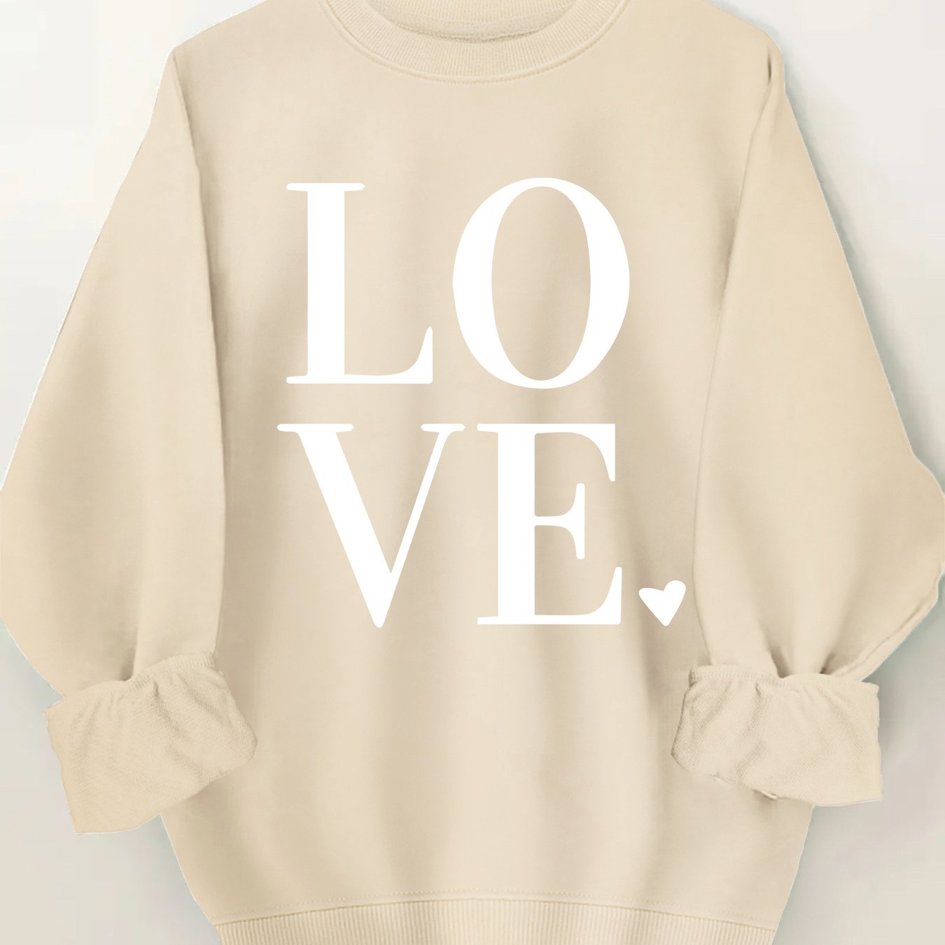 Plus Size Love Print Sweatshirt Casual Long Sleeve Crew Neck Pullover