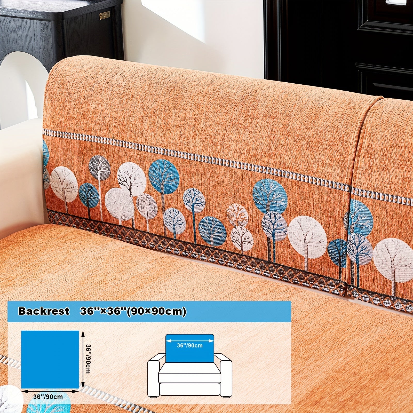 Chenille Sofa Slipcover with Geometric Embroidery Pet-Friendly Fabric for Home Decor