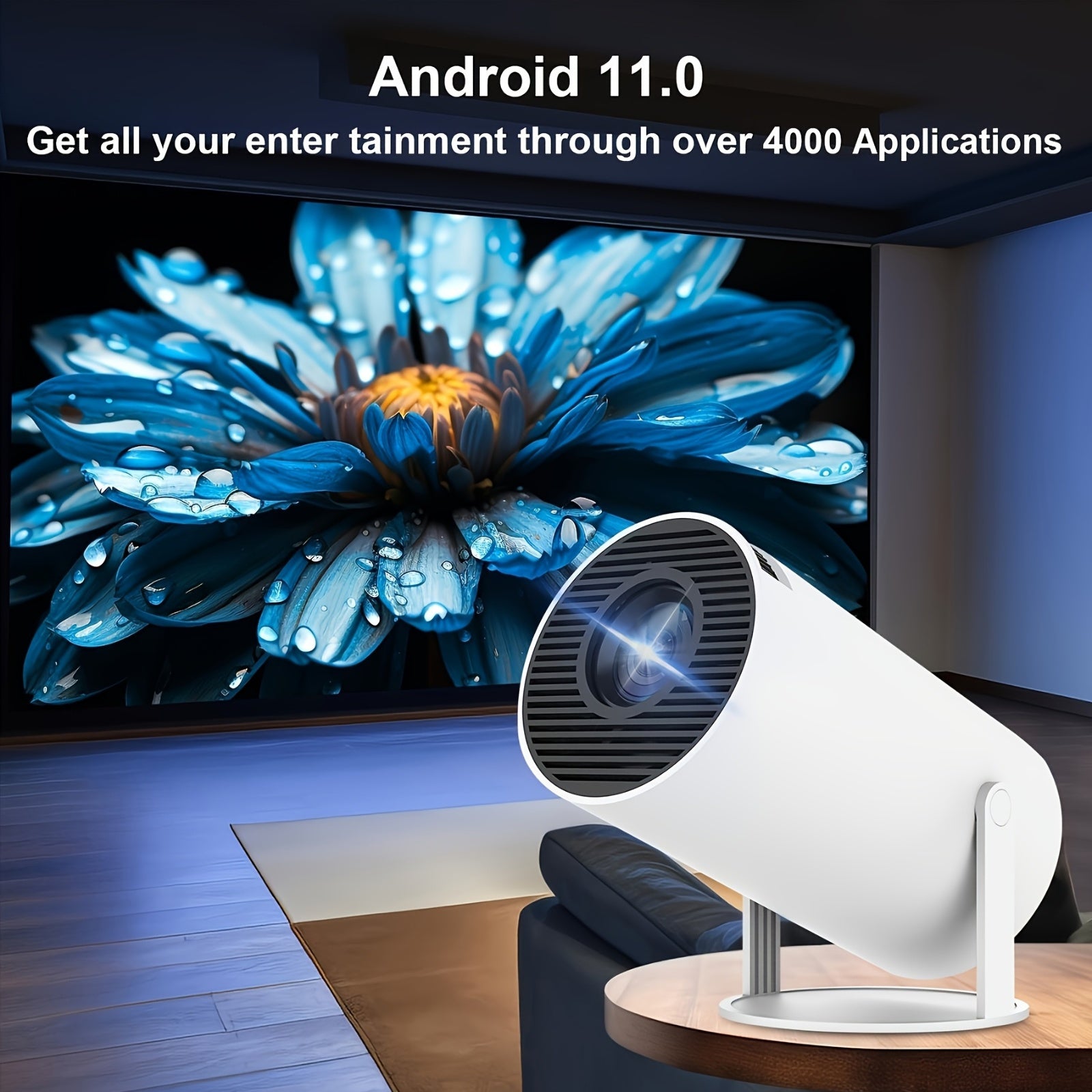 Portable 4K Projector with Dual WiFi6 180° Rotation 720p Resolution