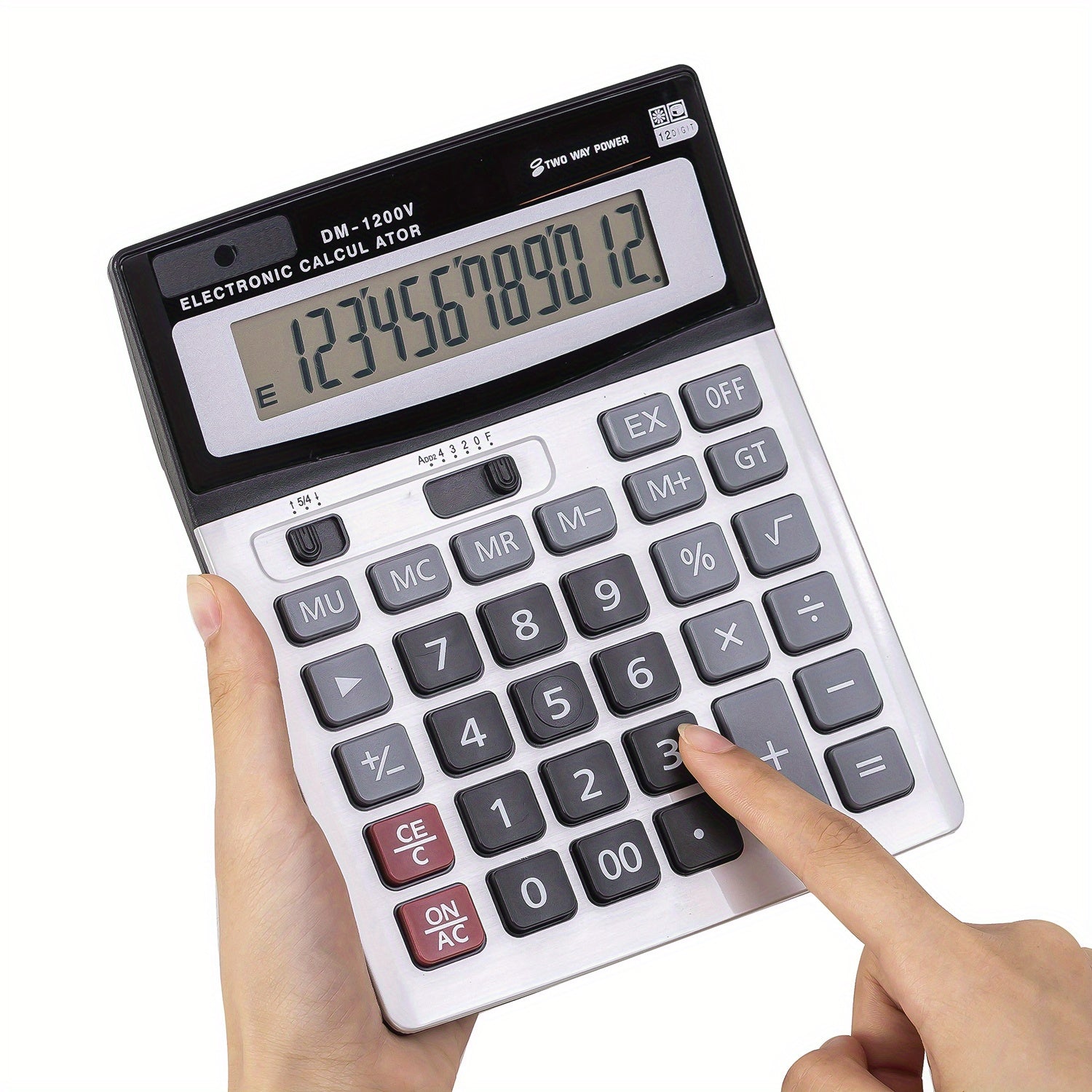 Desktop Calculator Large Display Big Buttons Dual Power 12-Digit Office Use