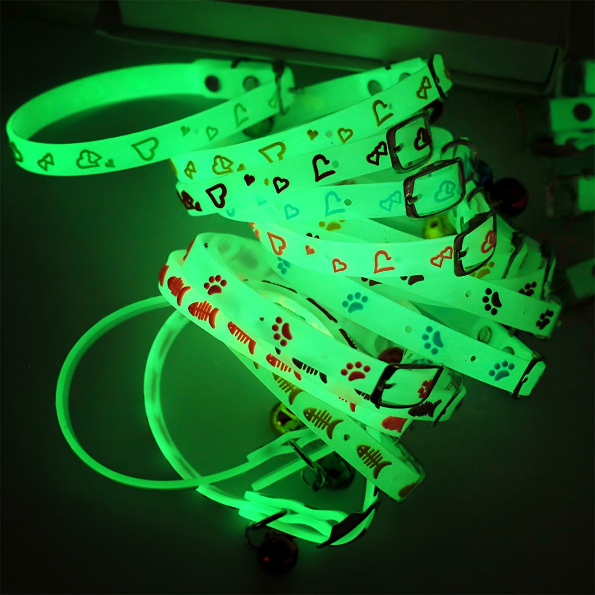 8-Pack Cartoon Silicone Cat Collars with Glow-in-the-Dark Bell Reflective Safety Adjustable Small Pets
