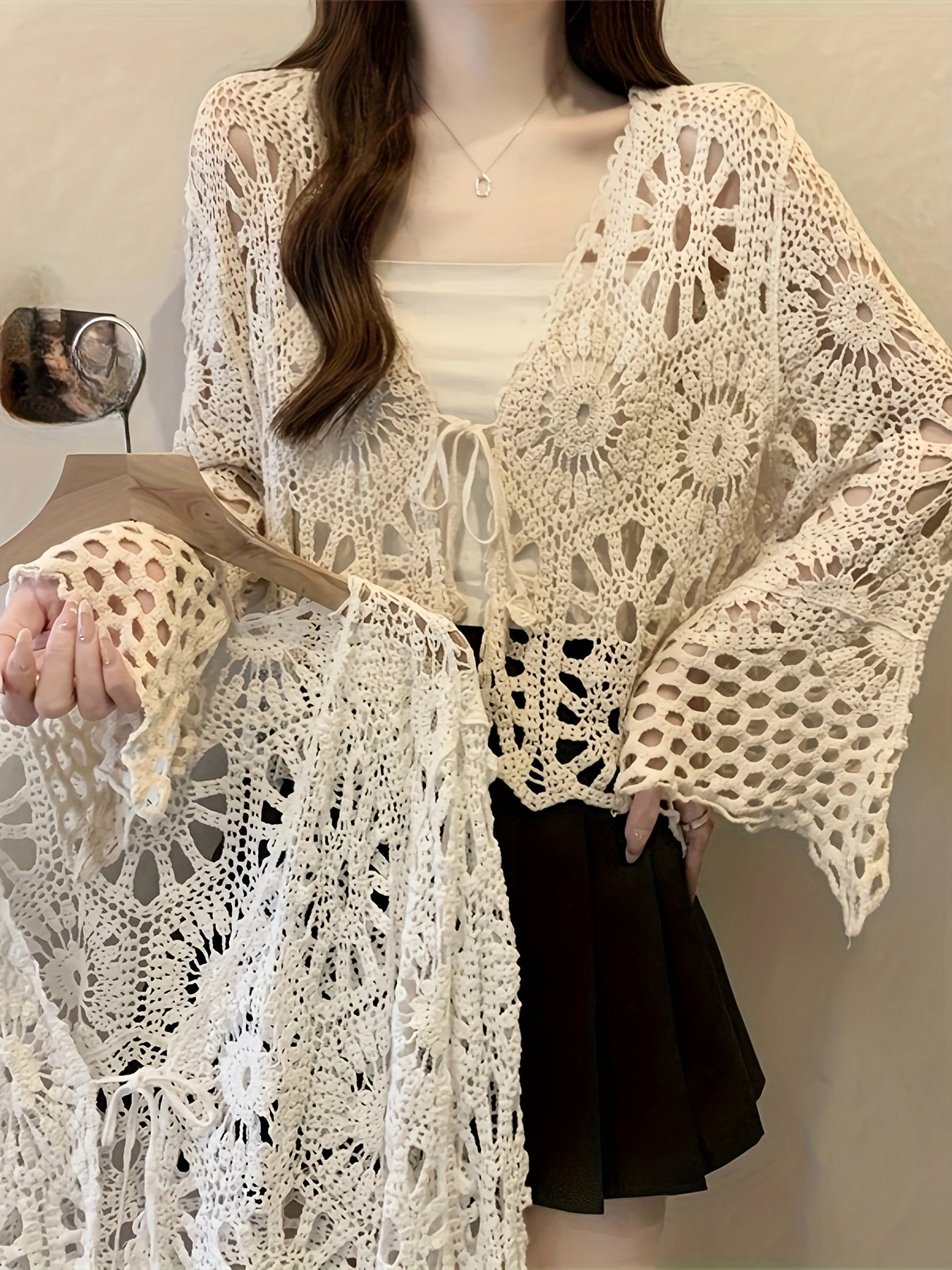 Women's Plus Size Crochet Knit Cardigan Summer Cover-Up Loose Pullover