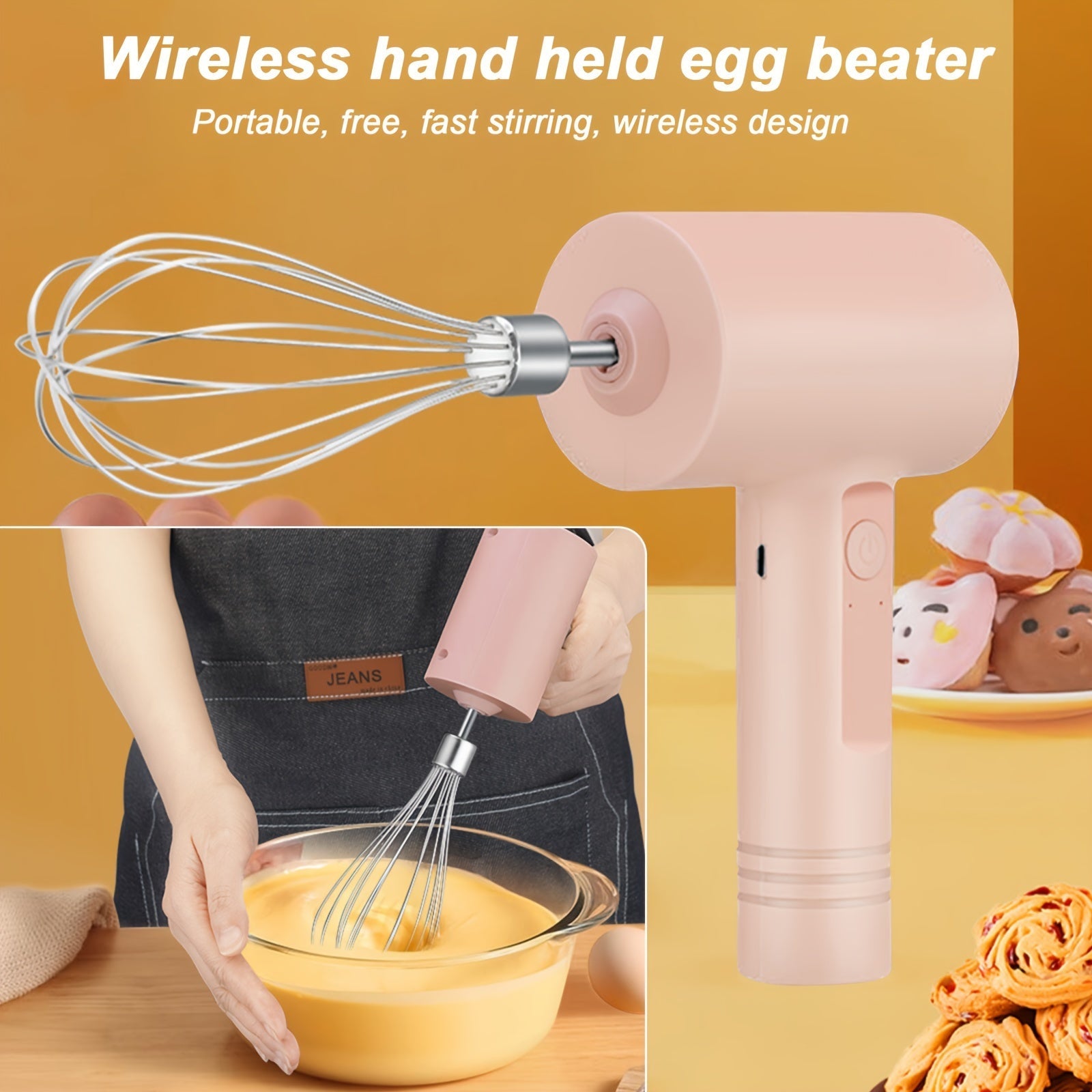 Stainless Steel Handheld Electric Mixer with Detachable Dual Whisks for Baking