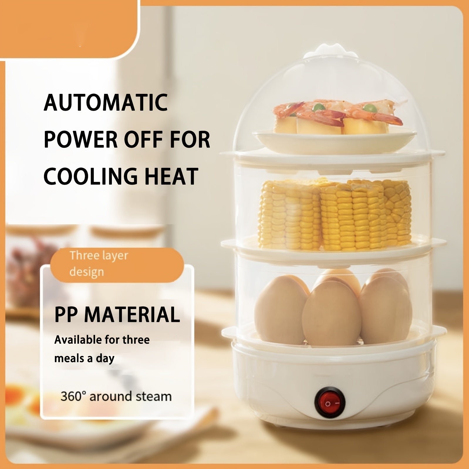 Cocedor eléctrico de huevos multifunción para desayuno, sopa, bollos al vapor 220-240V enchufe US