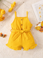 Baby Girl Bubble Romper Straps Solid Color All-Season with Belt for Toddler Learning to Walk