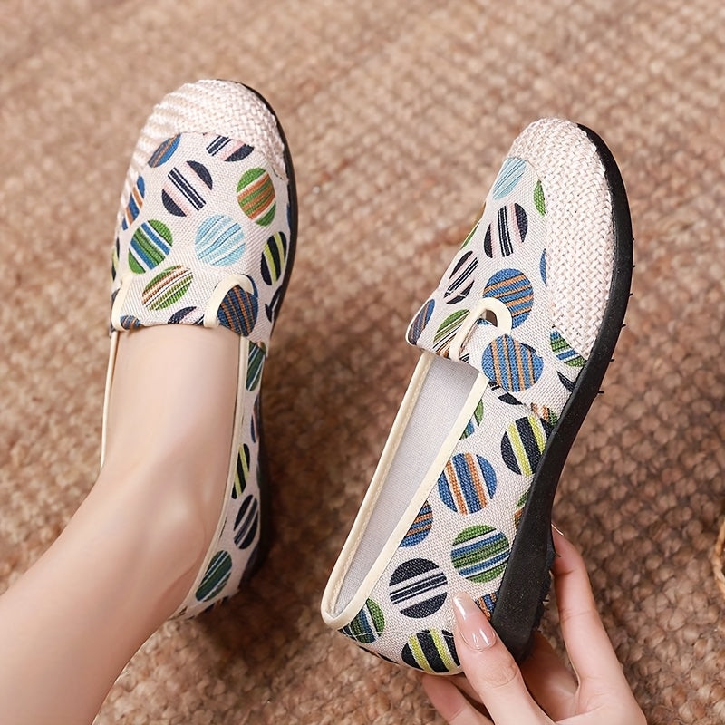 Women's Summer Flat Shoes Casual Slip-On Round Toe Breathable Rubber Sole