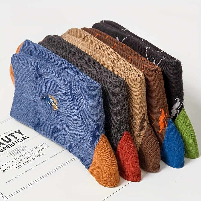 Men's Argyle Pattern Cotton Blend Business Socks Pack of 5 Breathable Comfortable for Work and Outdoor