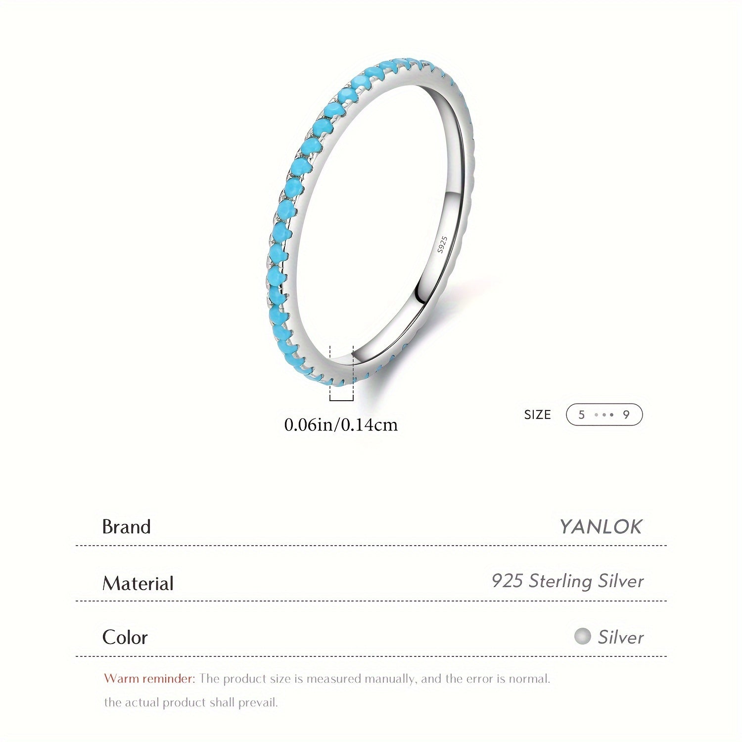 Women's Silver Fashion Ring with Simulated Turquoise Delicate Jewelry for Gifting