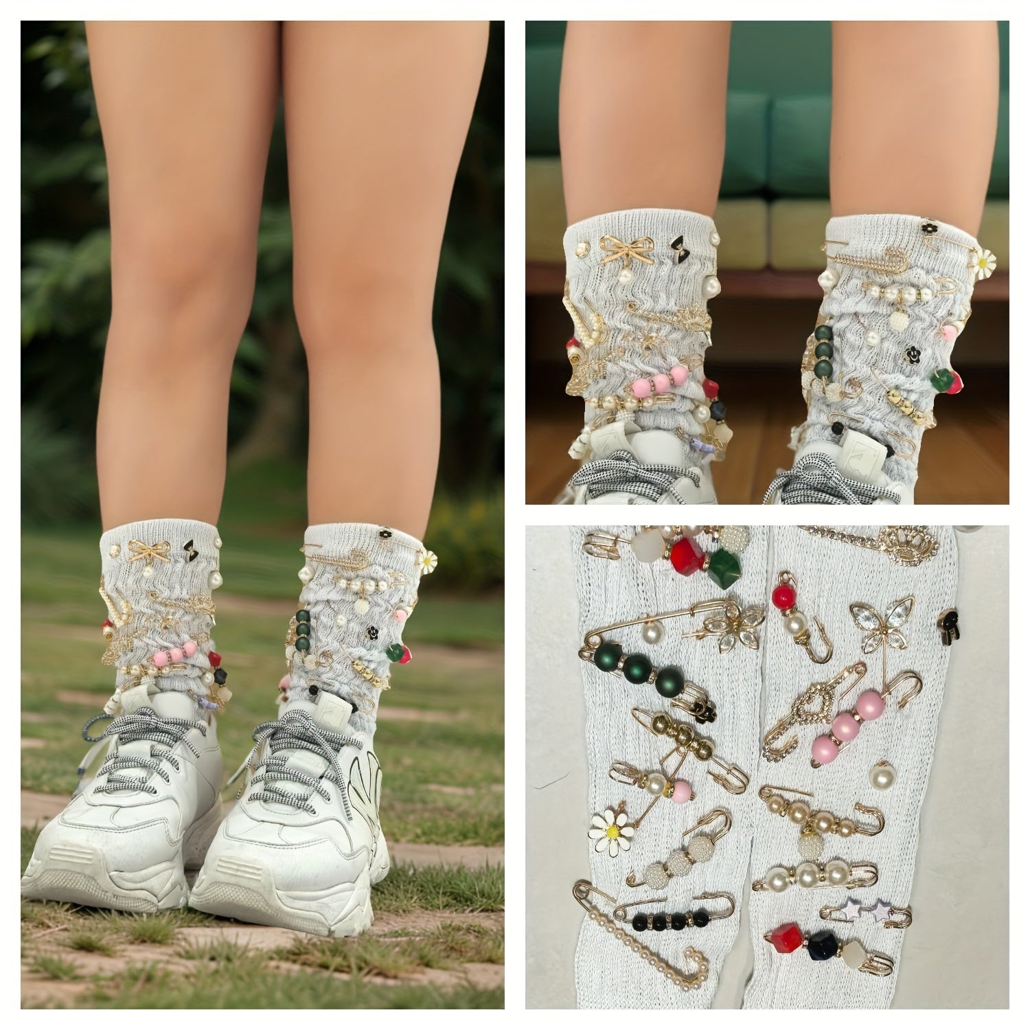 Unisex Aluminum Alloy Sock Charms with Pearls and Floral Designs