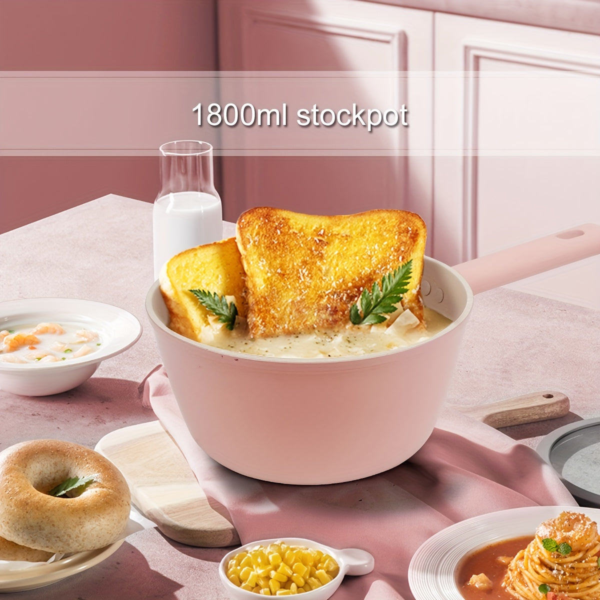 Pushti 6-dona yopishqoq bo'lmagan oshxona to'plami - Pancake qozon, sho'rva qozoni, mini vok va silikon spatula o'z ichiga oladi - Elektr va gaz pechlari uchun mos.