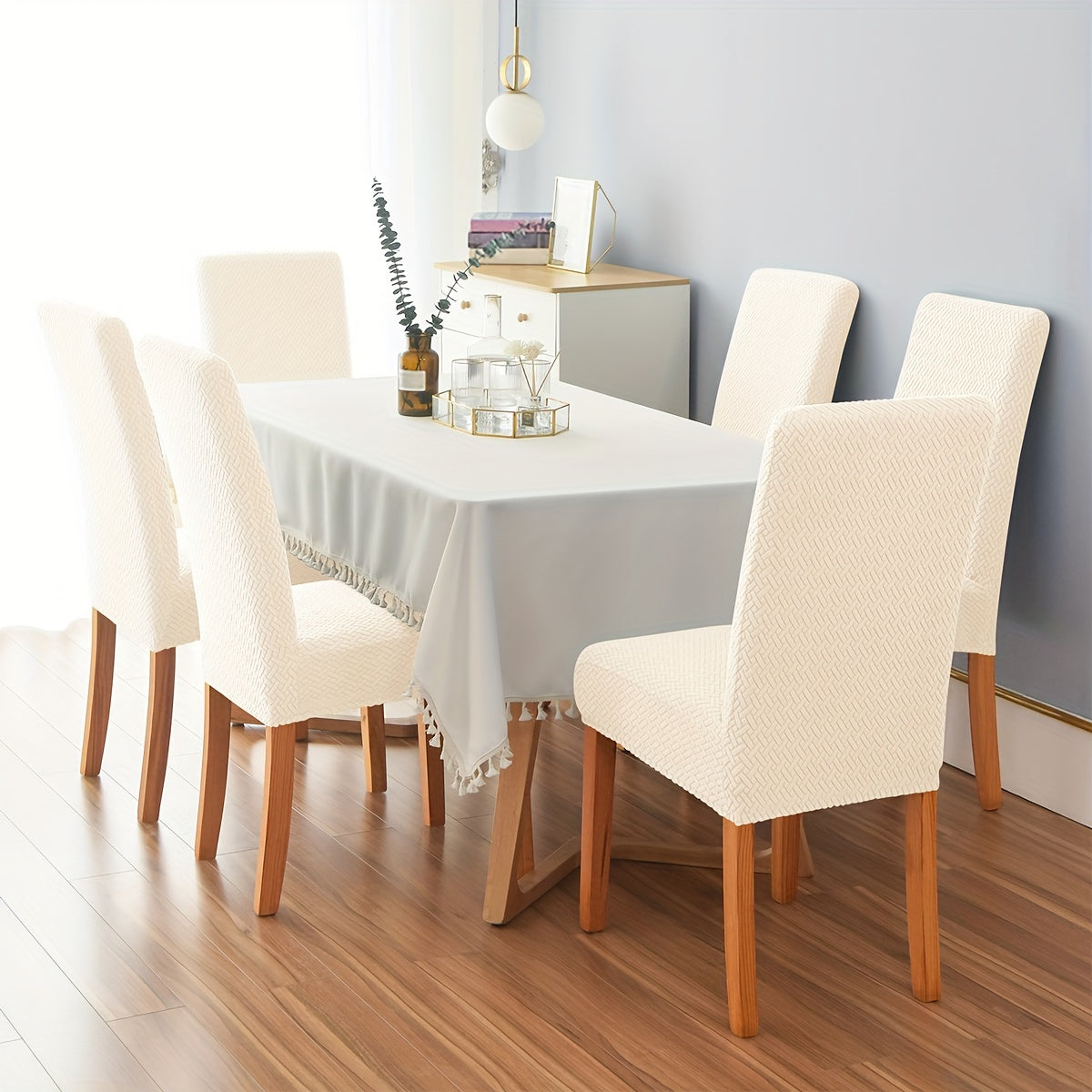 4/6pcs Velvet T-Shaped Elastic Chair Covers for Dining Room and Kitchen