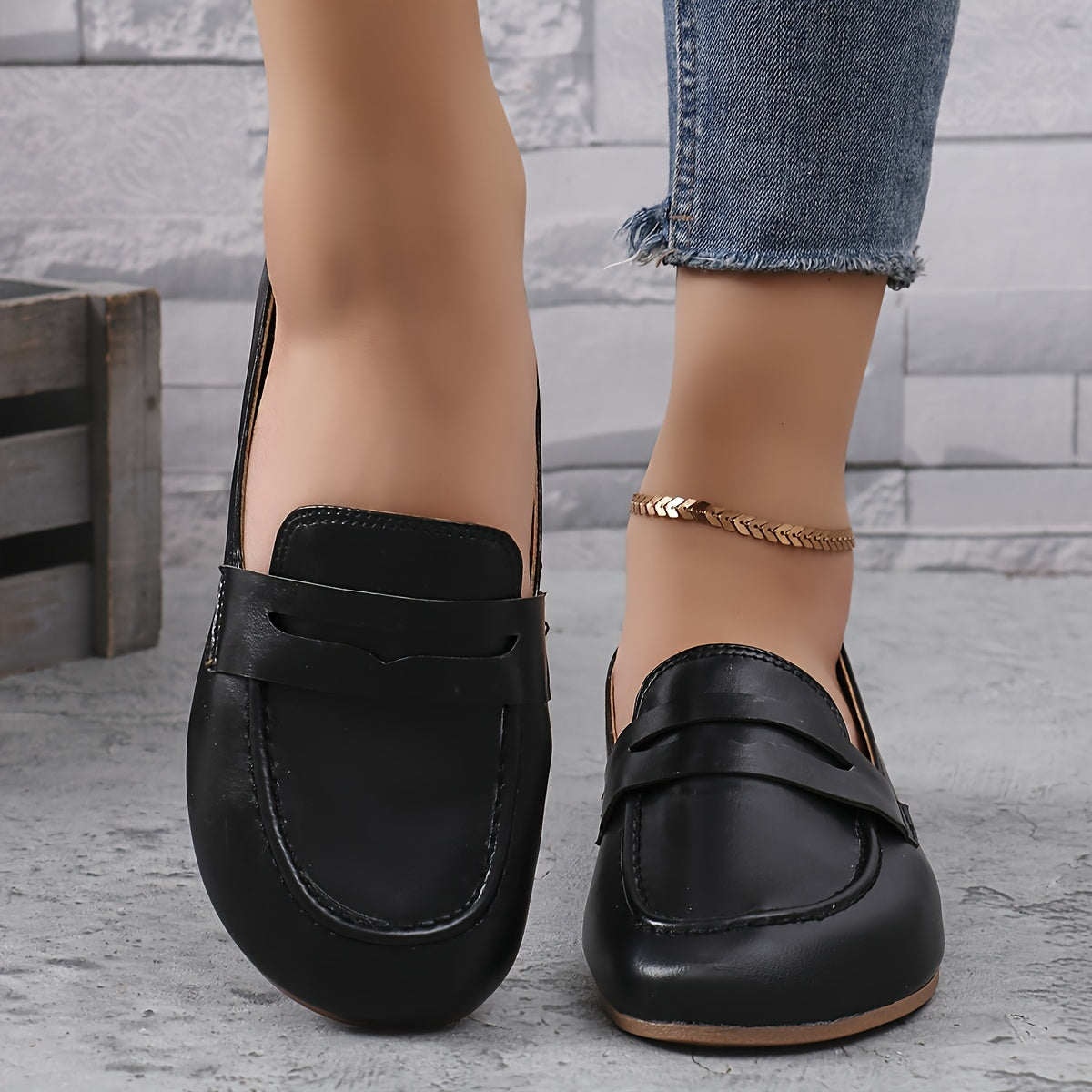 Women's White Faux Leather Slip-On Loafers All-Season Round Toe Flats