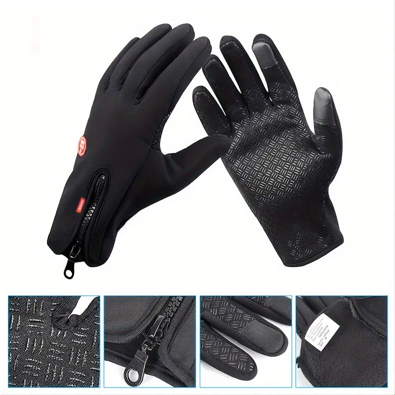 Women's Men Touchscreen Gloves Winter Cycling Outdoor Sports Warm Zipper Motorcycle Gloves