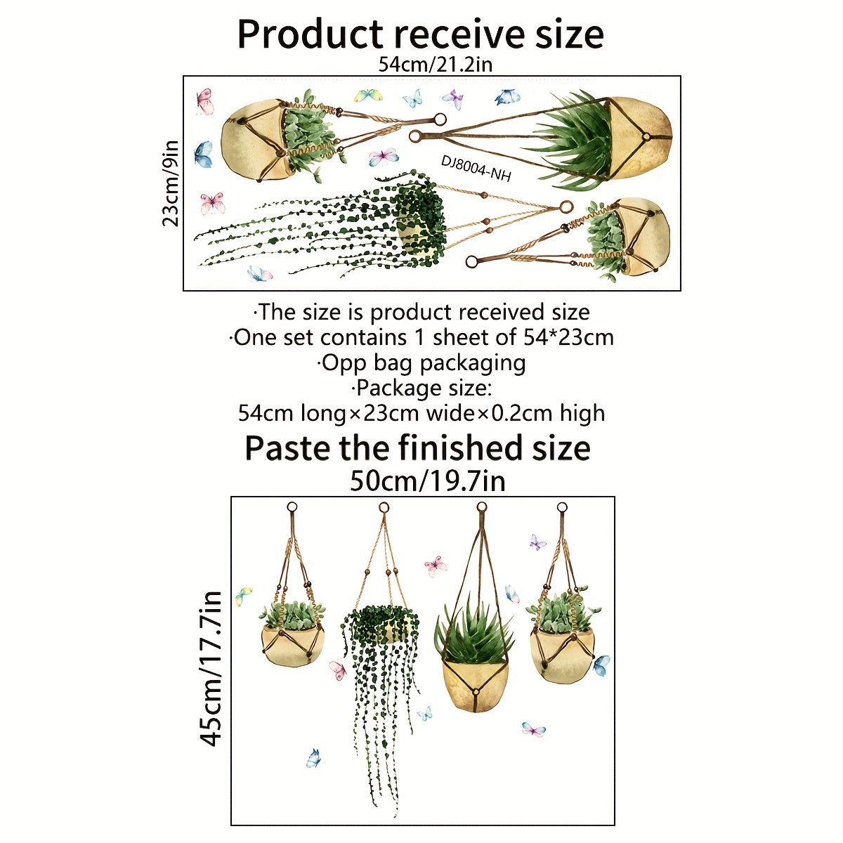 Pegatinas para ventanas de plantas en maceta con mariposas y vegetación, reversibles, lavables, de PVC para vidrio