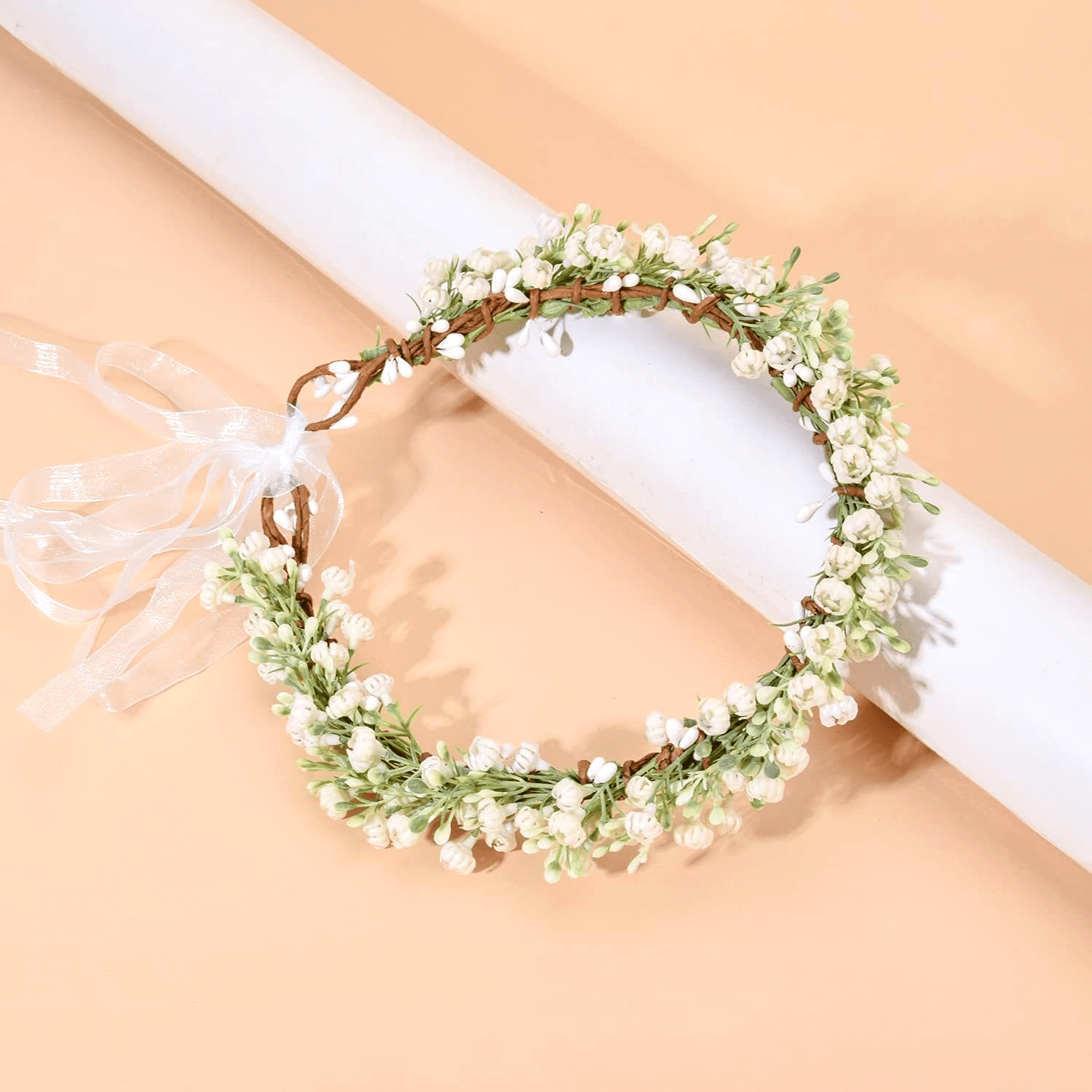 Artificial Baby's Breath Flower Crown Headband Floral Headpiece for Weddings Parties Festivals