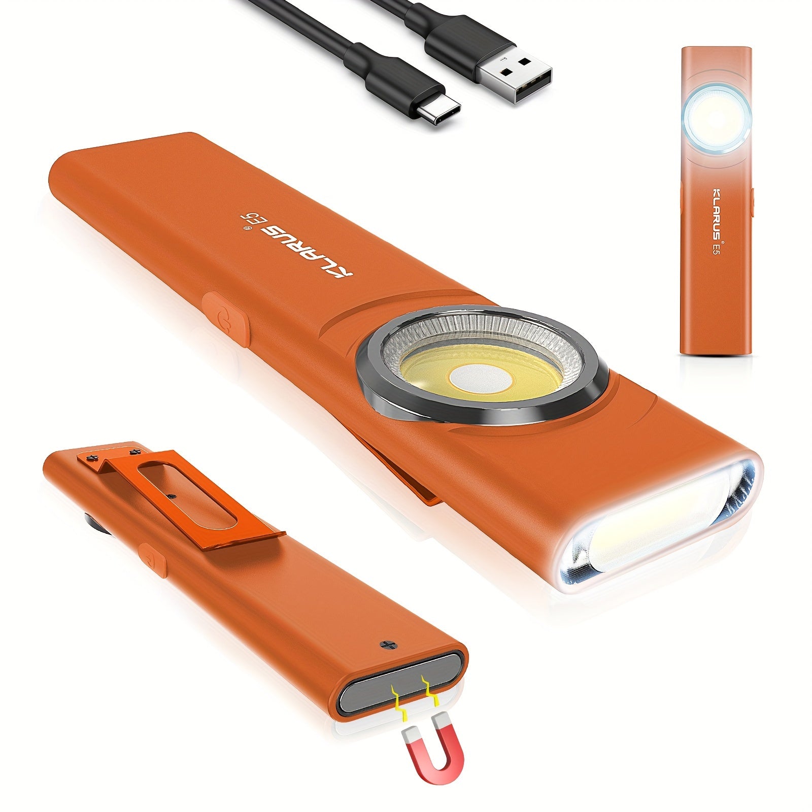 Rechargeable COB Work Light with Magnetic Base and Clip 470 Lumens USB Rechargeable Emergency Maintenance Camping Hiking