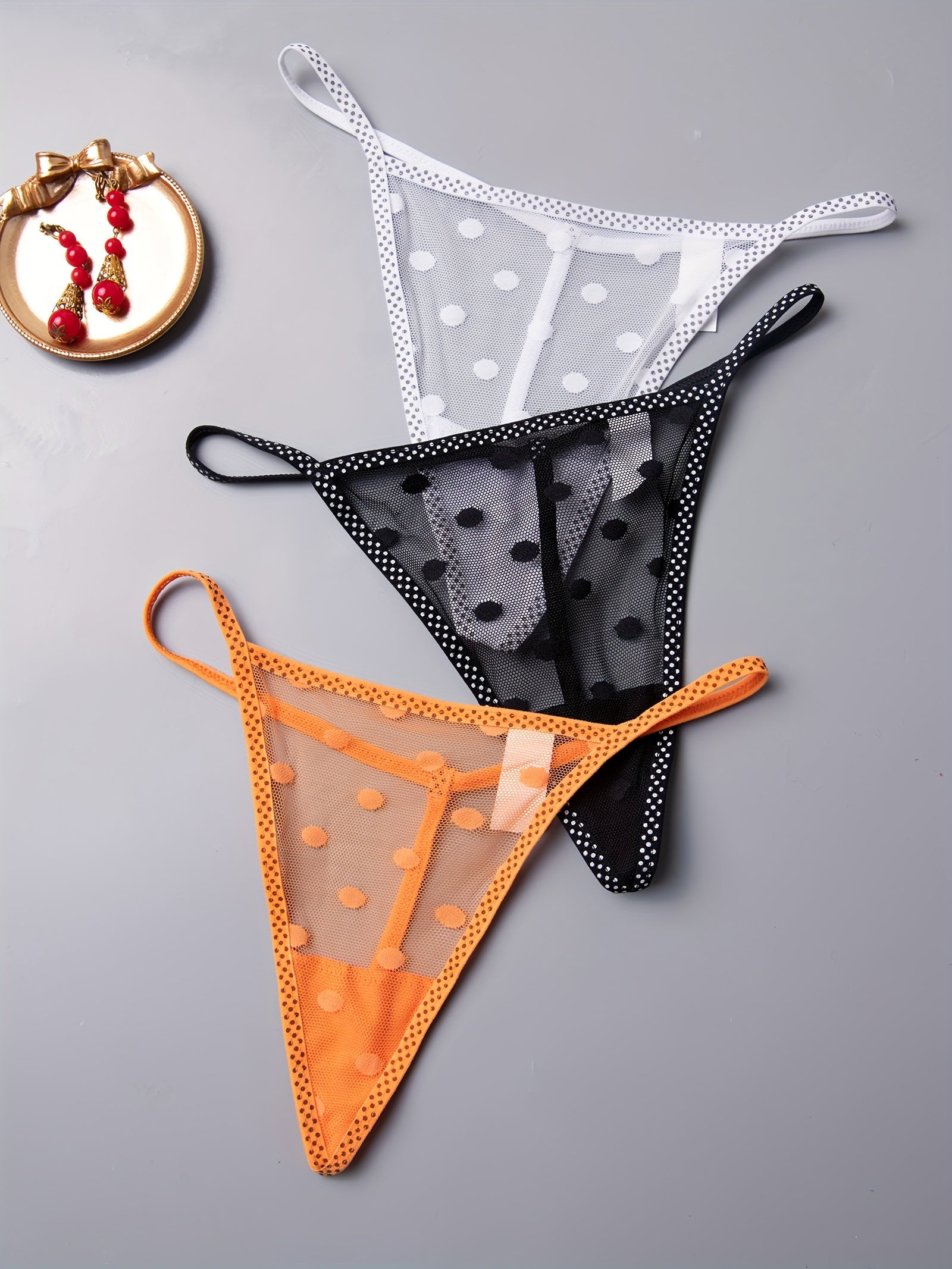 Women's Semi-Sheer Dot Pattern Thong Panties 8-Pack Stretchy Comfortable