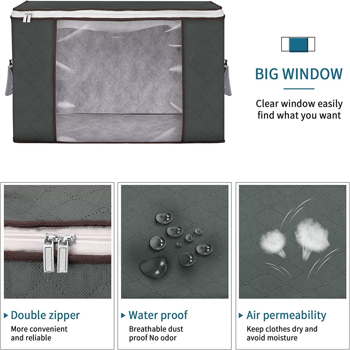 Extra-Large Waterproof Storage Bag with Clear Window and Handles for Clothing Bedding Toys