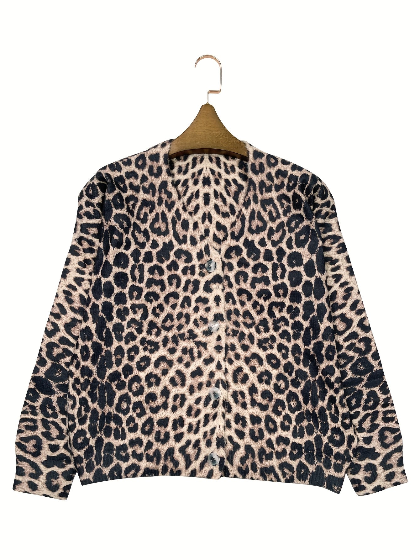 Cárdigan de mujer talla grande con estampado de leopardo, cuello en V, manga larga, para otoño e invierno