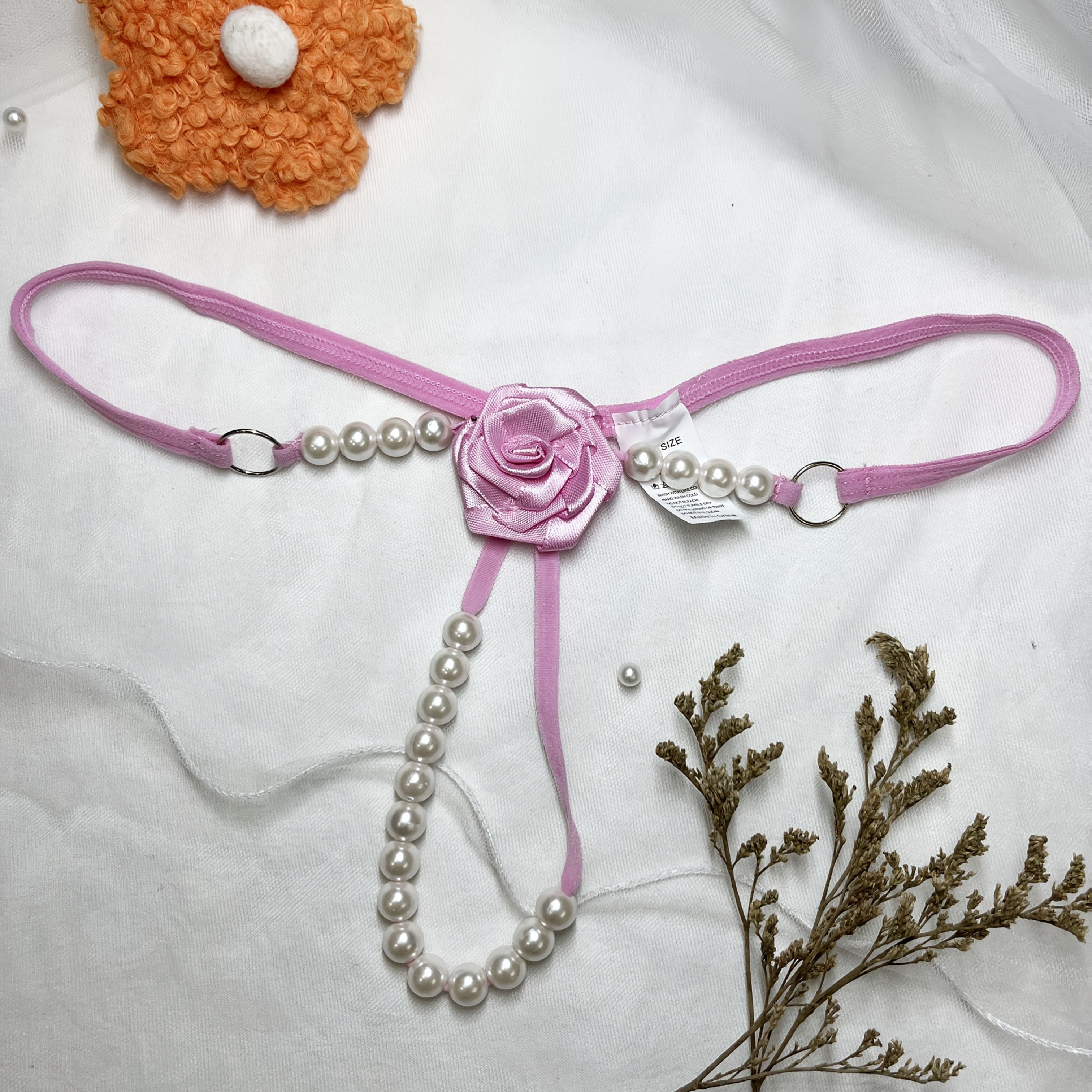 Women's Embroidered Rose G-String Lingerie Beaded Polyester Knit Adult Wear