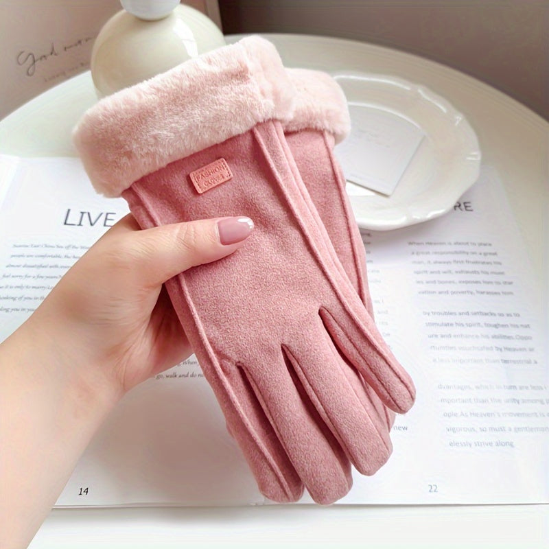 Women's Winter Thick Plush Suede Gloves Touchscreen Driving Warm Outdoor