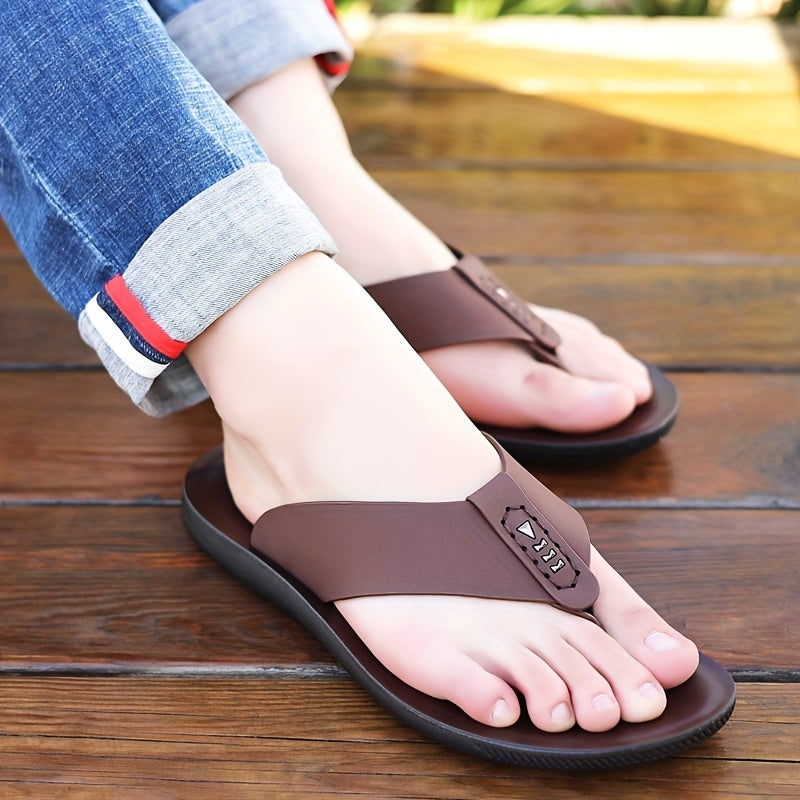 Men's Black Slip-On Sandals with Adjustable Strap for Casual Beach and Walking
