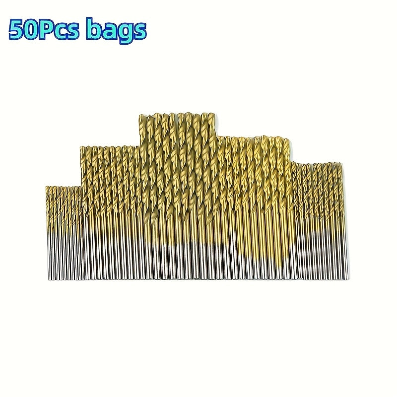 50 Titanium Plated Steel Drill Bits Set with Round Handles for Electric Drills 1-3mm